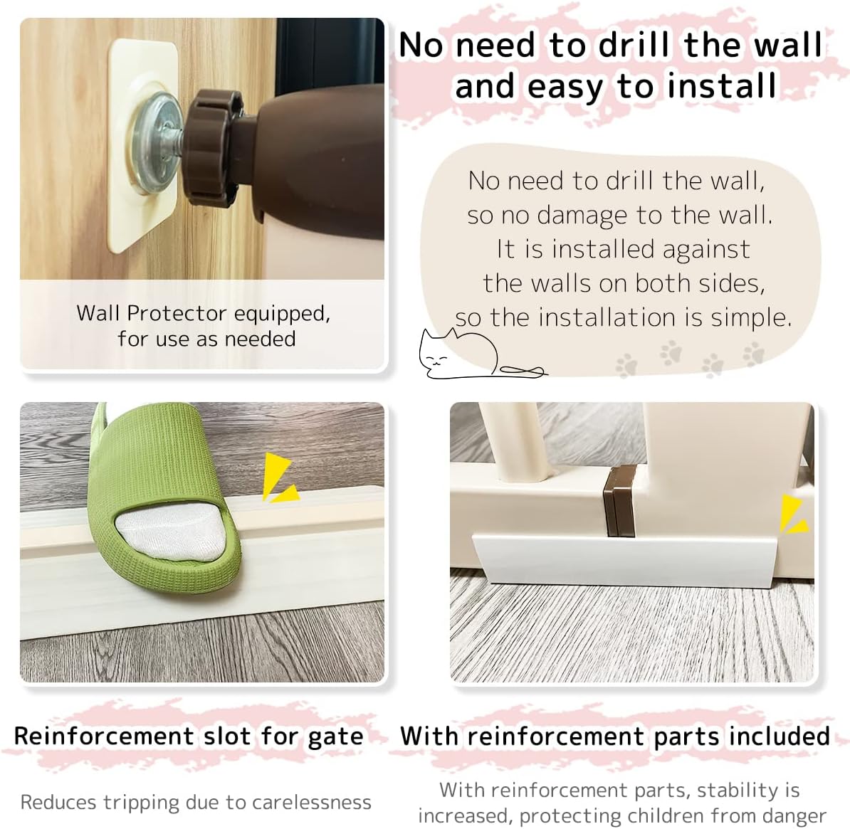 Lumizone Extra Tall Pet Gate 55.12 High Pressure Mounted 63.39-67.90 Extra Wide (9 Sizes) 1.37 Gap for Cat Dog Stairs Doorway Hallway No Drilling Auto-Close (63.39-67.90 W, Cream White)